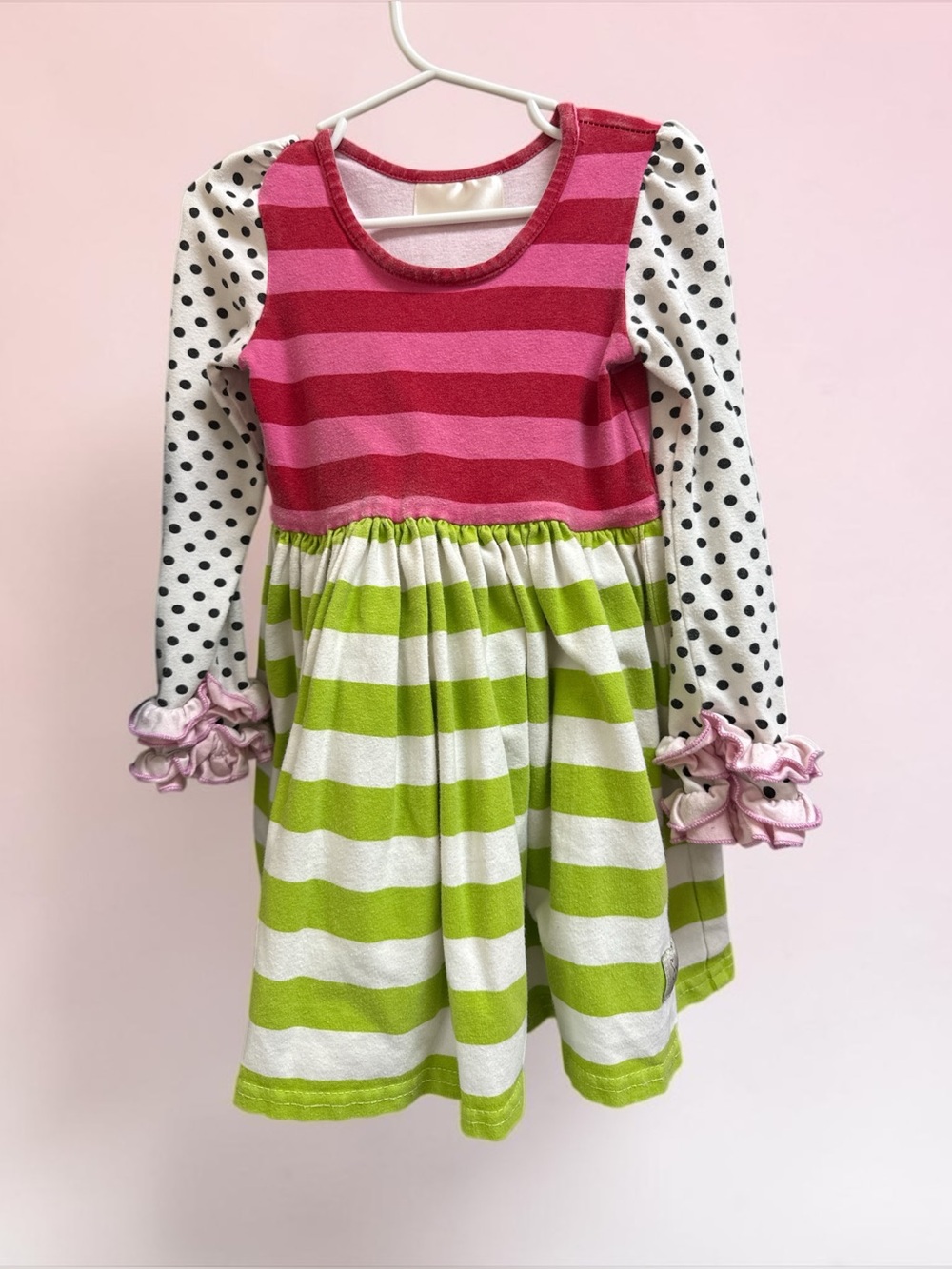 Sweet Honey Mixed Print Ruffle Dress | Stripes Polka Dot 4T